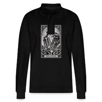 Vintage Gothic Skeleton Couple Tarot Card with - Stanley/Stella Organic Unisex Long-Sleeved Polo Shirt Prepster - black - Front - Anna (173cm) & Nico (186cm)