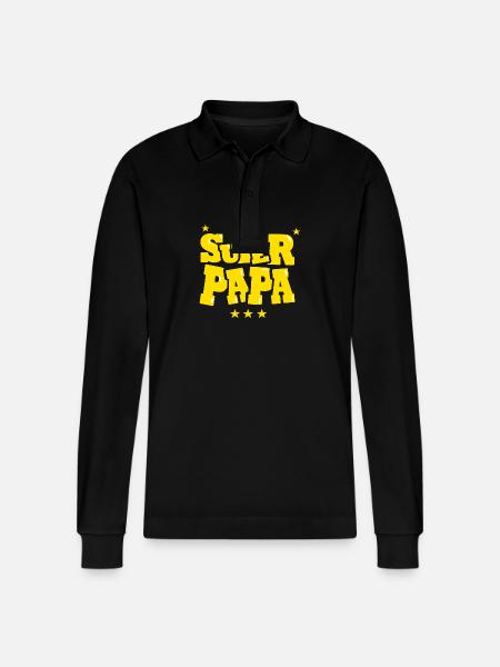 Superdad Super Dad Embroidered Lettering - Stanley/Stella Organic Unisex Long-Sleeved Polo Shirt Prepster - black