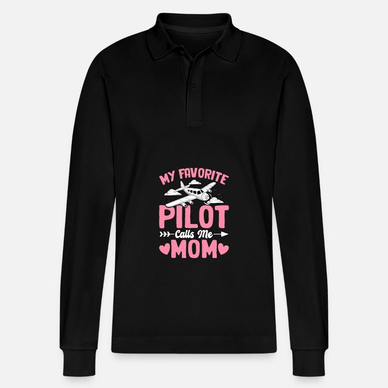 Mon pilote préféré m’appelle Mama - Polo à manches longues bio PREPSTER Stanley/Stella Unisexe - noir