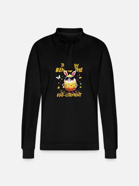 This man behind the egg-citement - Stanley/Stella Organic Unisex Long-Sleeved Polo Shirt Prepster - black