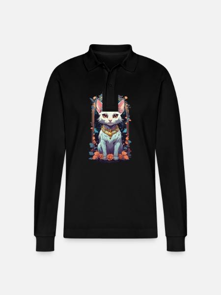 Cute Goth Cat Aesthetic Design - Stanley/Stella Organic Unisex Long-Sleeved Polo Shirt Prepster - black