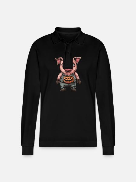 Pig Halloween Funny Zombie - Stanley/Stella Organic Unisex Long-Sleeved Polo Shirt Prepster - black