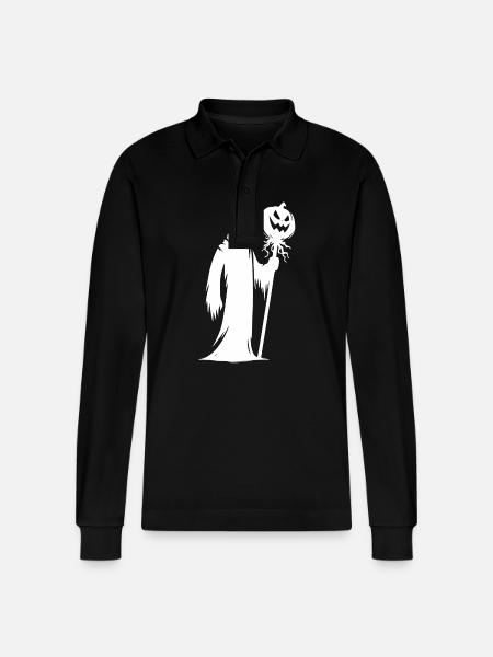 Scary Magic Halloween Pumpkin - Stanley/Stella Organic Unisex Long-Sleeved Polo Shirt Prepster - black