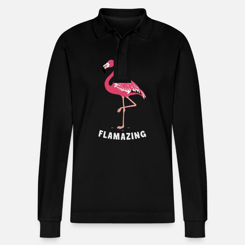 Flamant rose animal - Polo à manches longues bio PREPSTER Stanley/Stella Unisexe - noir