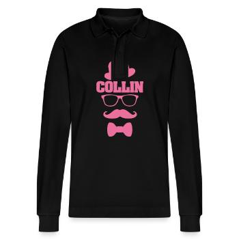 Vorname Collin - Stanley/Stella Unisex Bio-Langarm-Poloshirt Prepster - Schwarz - Vorne - Anna (173cm) & Nico (186cm)