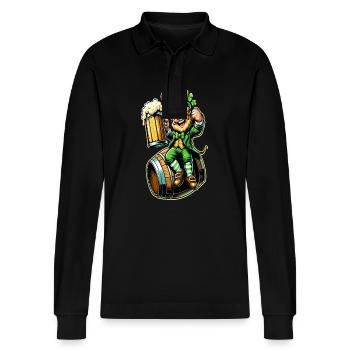 Beer Barrel Leprechaun (Irish Leprechaun) - Stanley/Stella Organic Unisex Long-Sleeved Polo Shirt Prepster - black - Front - Anna (173cm) & Nico (186cm)