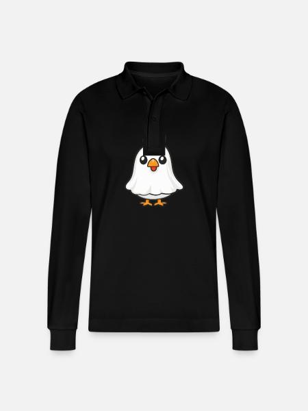 Rooster Halloween Funny Ghost - Stanley/Stella Organic Unisex Long-Sleeved Polo Shirt Prepster - black