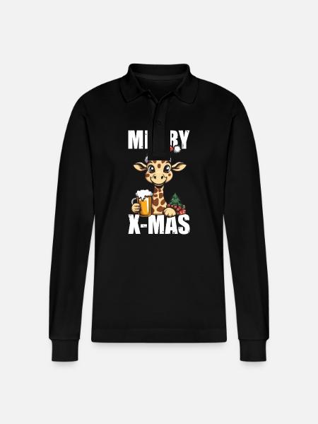 Giraffe Merry Christmas Weihnachten - Stanley/Stella Organic Unisex Long-Sleeved Polo Shirt Prepster - black