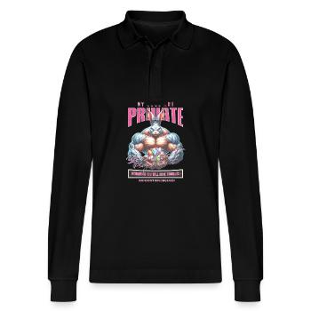 Easter Bunny "My Eggs Are Private" - Stanley/Stella Organic Unisex Long-Sleeved Polo Shirt Prepster - black - Front - Anna (173cm) & Nico (186cm)