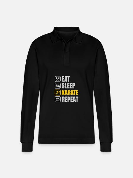 Eat Sleep Karate Repeat - Stanley/Stella Organic Unisex Long-Sleeved Polo Shirt Prepster - black