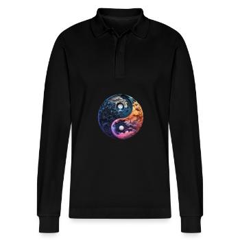 Yin Yang - Stanley/Stella Unisex Bio-Langarm-Poloshirt Prepster - Schwarz - Vorne - Anna (173cm) & Nico (186cm)