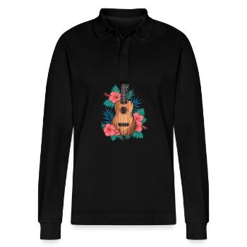 Cartoon Ukulele - Stanley/Stella Organic Unisex Long-Sleeved Polo Shirt Prepster - black - Front - Anna (173cm) & Nico (186cm)