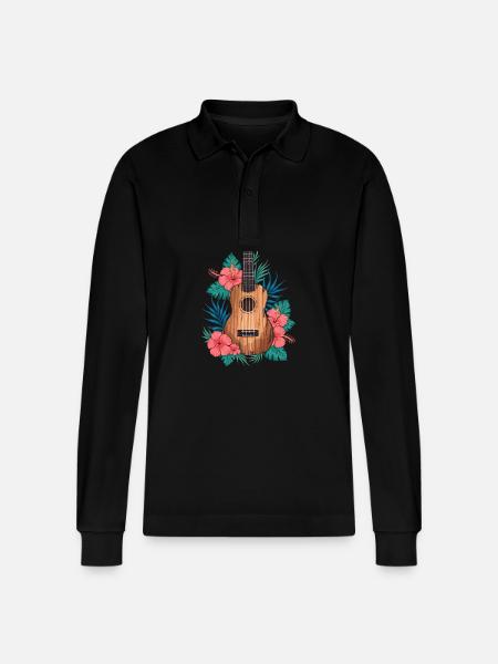 Cartoon Ukulele - Stanley/Stella Organic Unisex Long-Sleeved Polo Shirt Prepster - black