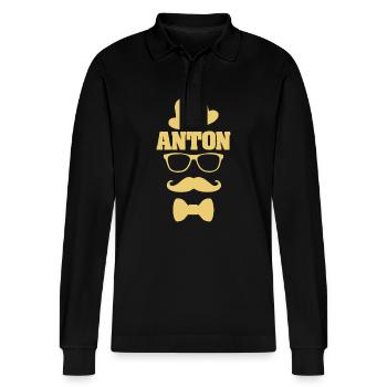 First name Anton - Stanley/Stella Organic Unisex Long-Sleeved Polo Shirt Prepster - black - Front - Anna (173cm) & Nico (186cm)