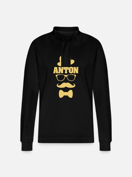 First name Anton - Stanley/Stella Organic Unisex Long-Sleeved Polo Shirt Prepster - black