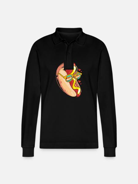 Hot Dog Snack - Stanley/Stella Organic Unisex Long-Sleeved Polo Shirt Prepster - black