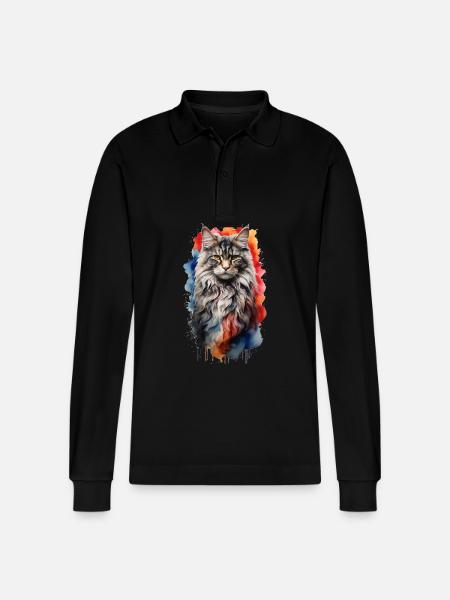 Norwegische Waldkatze - Stanley/Stella Unisex Bio-Langarm-Poloshirt Prepster - Schwarz
