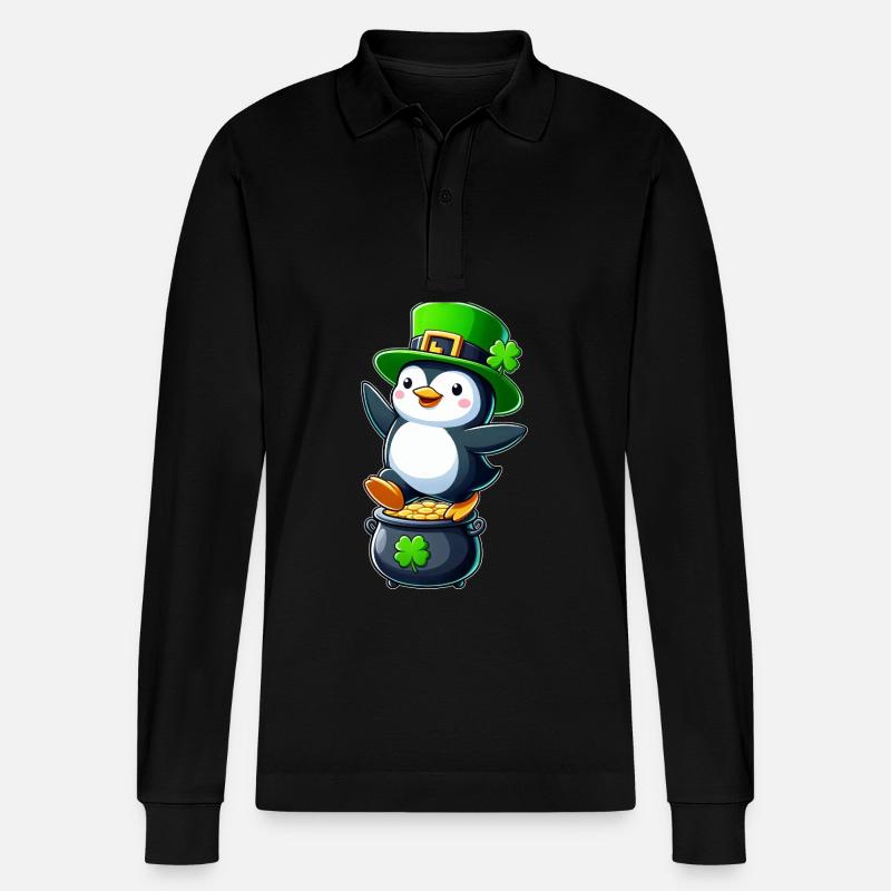 Saint-Patrick Pingouin Cylindre Trèfle - Polo à manches longues bio PREPSTER Stanley/Stella Unisexe - noir