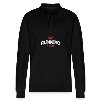 Running Team - Stanley/Stella Organic Unisex Long-Sleeved Polo Shirt Prepster - black - Front - Anna (173cm) & Nico (186cm)