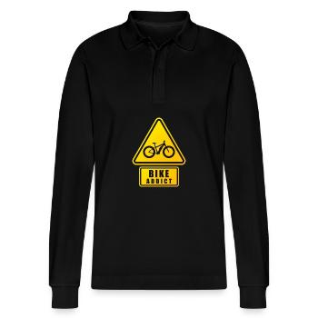 BIKE ADDICT - Stanley/Stella Organic Unisex Long-Sleeved Polo Shirt Prepster - black - Front - Anna (173cm) & Nico (186cm)