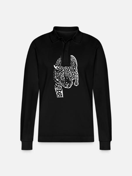 Leopard White - Stanley/Stella Organic Unisex Long-Sleeved Polo Shirt Prepster - black