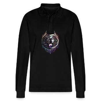 Eternal Duality Large - Stanley/Stella Organic Unisex Long-Sleeved Polo Shirt Prepster - black - Front - Anna (173cm) & Nico (186cm)