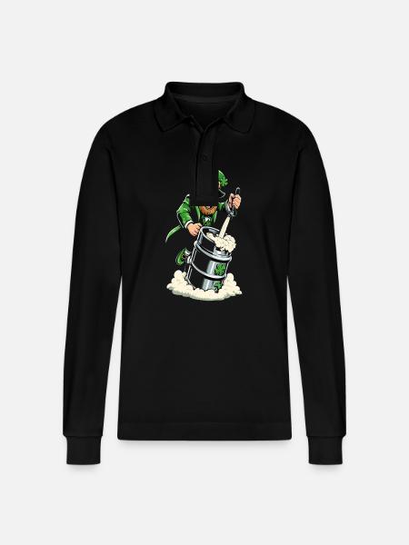 Leprechaun (Irish leprechaun) taps beer - Stanley/Stella Organic Unisex Long-Sleeved Polo Shirt Prepster - black