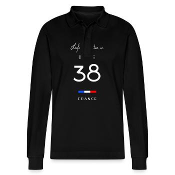 Das Leben ist besser in der ISÈRE Nummer 38 Rhône Alpes Fran - Stanley/Stella Unisex Bio-Langarm-Poloshirt Prepster - Schwarz - Vorne - Anna (173cm) & Nico (186cm)