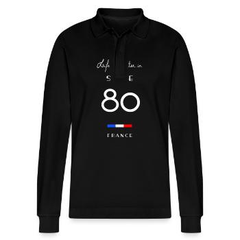 Life is better in SOMME Number 80 Picardie Amiens - Stanley/Stella Organic Unisex Long-Sleeved Polo Shirt Prepster - black - Front - Anna (173cm) & Nico (186cm)