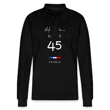 Life in LOIRET Number 45 Centre Val de Loire Franc - Stanley/Stella Organic Unisex Long-Sleeved Polo Shirt Prepster - black - Front - Anna (173cm) & Nico (186cm)