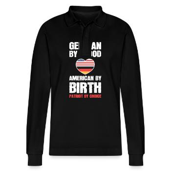 American German - Stanley/Stella Organic Unisex Long-Sleeved Polo Shirt Prepster - black - Front - Anna (173cm) & Nico (186cm)