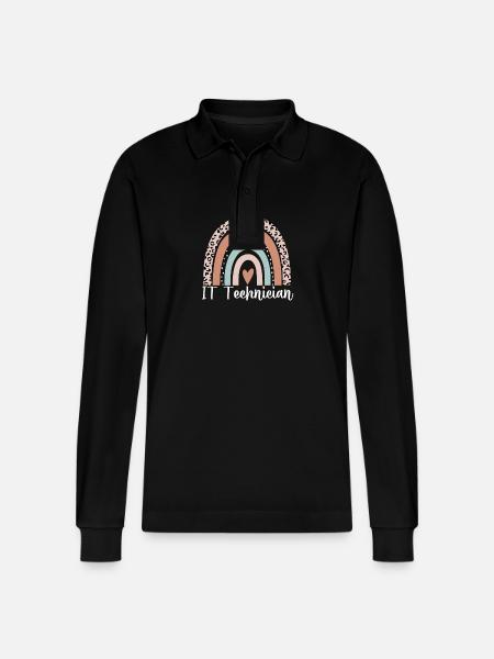 IT-Techniker Rainbow Leopard Lustiger IT-Techniker - Stanley/Stella Unisex Bio-Langarm-Poloshirt Prepster - Schwarz