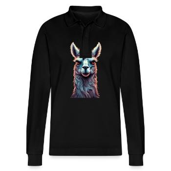 Gruseliges Halloween-partykostüm Zombie-lama - Stanley/Stella Organic Unisex Long-Sleeved Polo Shirt Prepster - black - Front - Anna (173cm) & Nico (186cm)