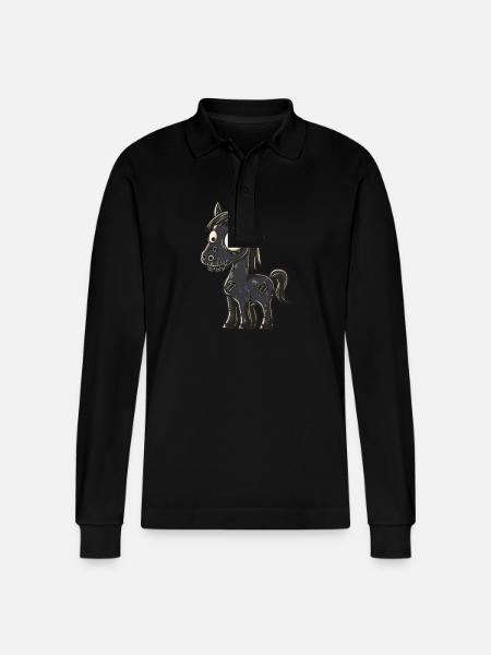 Horse Halloween Funny Zombie - Stanley/Stella Organic Unisex Long-Sleeved Polo Shirt Prepster - black