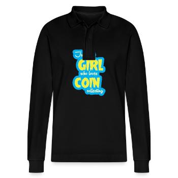 Coin collector - Stanley/Stella Organic Unisex Long-Sleeved Polo Shirt Prepster - black - Front - Anna (173cm) & Nico (186cm)