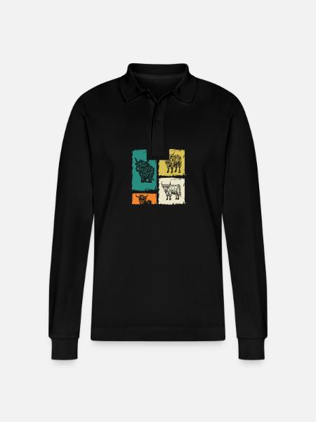 Cow Cattle Highland Cattle - Stanley/Stella Organic Unisex Long-Sleeved Polo Shirt Prepster - black