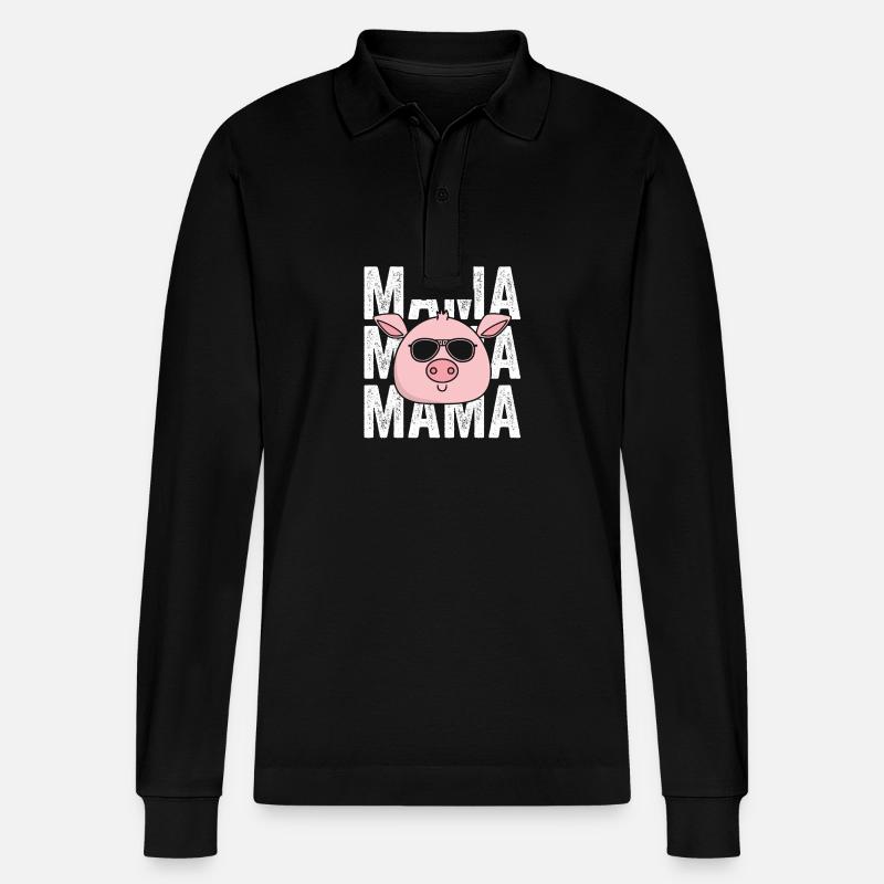 Mama Mutter Schwein - Stanley/Stella Unisex Bio-Langarm-Poloshirt Prepster - Schwarz
