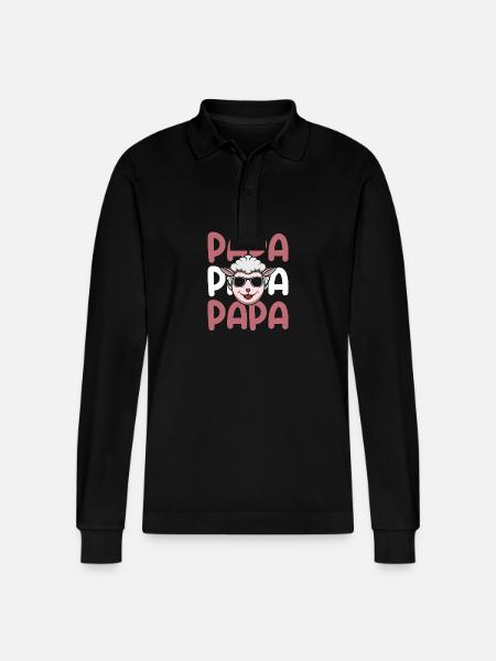 Sheep Dad Father Sheep - Stanley/Stella Organic Unisex Long-Sleeved Polo Shirt Prepster - black