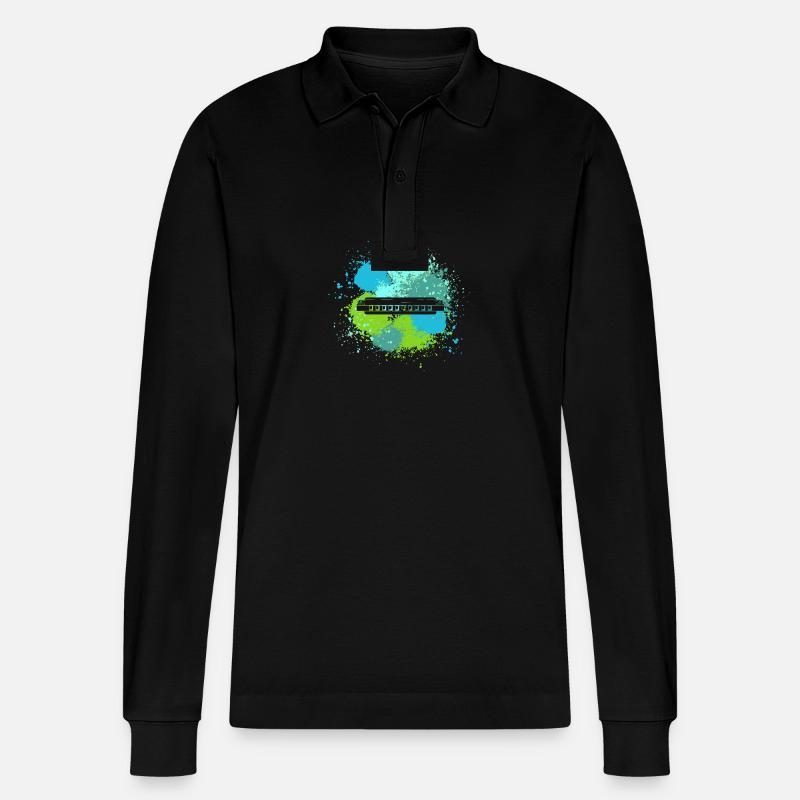 Harmonika Mundharmonika - Stanley/Stella Unisex Bio-Langarm-Poloshirt Prepster - Schwarz
