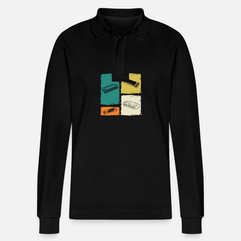 Harmonica Harmonica - Stanley/Stella Organic Unisex Long-Sleeved Polo Shirt Prepster - black