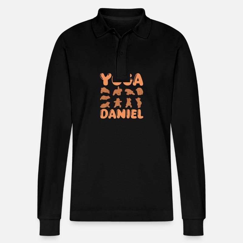 Katze Yoga Daniel - Stanley/Stella Unisex Bio-Langarm-Poloshirt Prepster - Schwarz