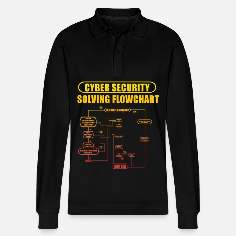Cyber Security Solving Flowchart - Stanley/Stella Organic Unisex Long-Sleeved Polo Shirt Prepster - black