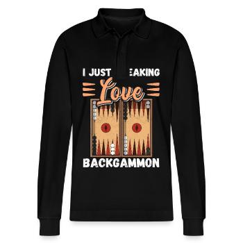 Backgammon Brettspiel Backgammon Spielen Geschenk - Stanley/Stella Unisex Bio-Langarm-Poloshirt Prepster - Schwarz - Vorne - Anna (173cm) & Nico (186cm)