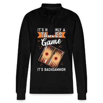 Backgammon Brettspiel Backgammon Spiel Geschenk - Stanley/Stella Unisex Bio-Langarm-Poloshirt Prepster - Schwarz - Vorne - Anna (173cm) & Nico (186cm)