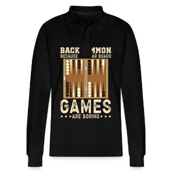 Backgammon Spieler Backgammon Brettspiel Geschenk - Stanley/Stella Unisex Bio-Langarm-Poloshirt Prepster - Schwarz - Vorne - Anna (173cm) & Nico (186cm)