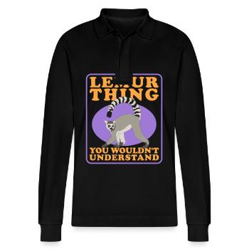 Lemur ring-tailed lemur lemur ringtail lemur gift - Stanley/Stella Organic Unisex Long-Sleeved Polo Shirt Prepster - black - Front - Anna (173cm) & Nico (186cm)