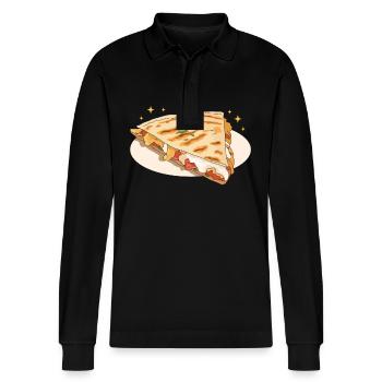 Quesadilla Tortilla Quesadillas Gift - Stanley/Stella Organic Unisex Long-Sleeved Polo Shirt Prepster - black - Front - Anna (173cm) & Nico (186cm)