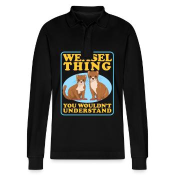 Weasel Mouse Weasel Dwarf Weasel Gift - Stanley/Stella Organic Unisex Long-Sleeved Polo Shirt Prepster - black - Front - Anna (173cm) & Nico (186cm)