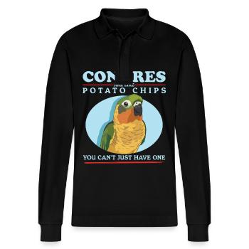 Conures simd like parrots Conure gift - Stanley/Stella Organic Unisex Long-Sleeved Polo Shirt Prepster - black - Front - Anna (173cm) & Nico (186cm)