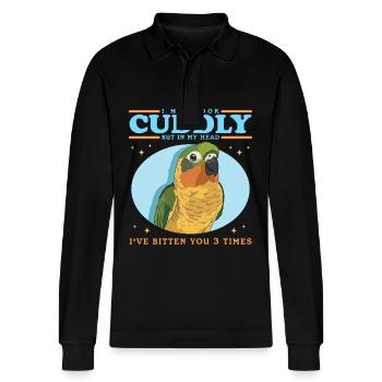 Conure Conure's Parrots Gifts - Stanley/Stella Organic Unisex Long-Sleeved Polo Shirt Prepster - black - Front - Anna (173cm) & Nico (186cm)